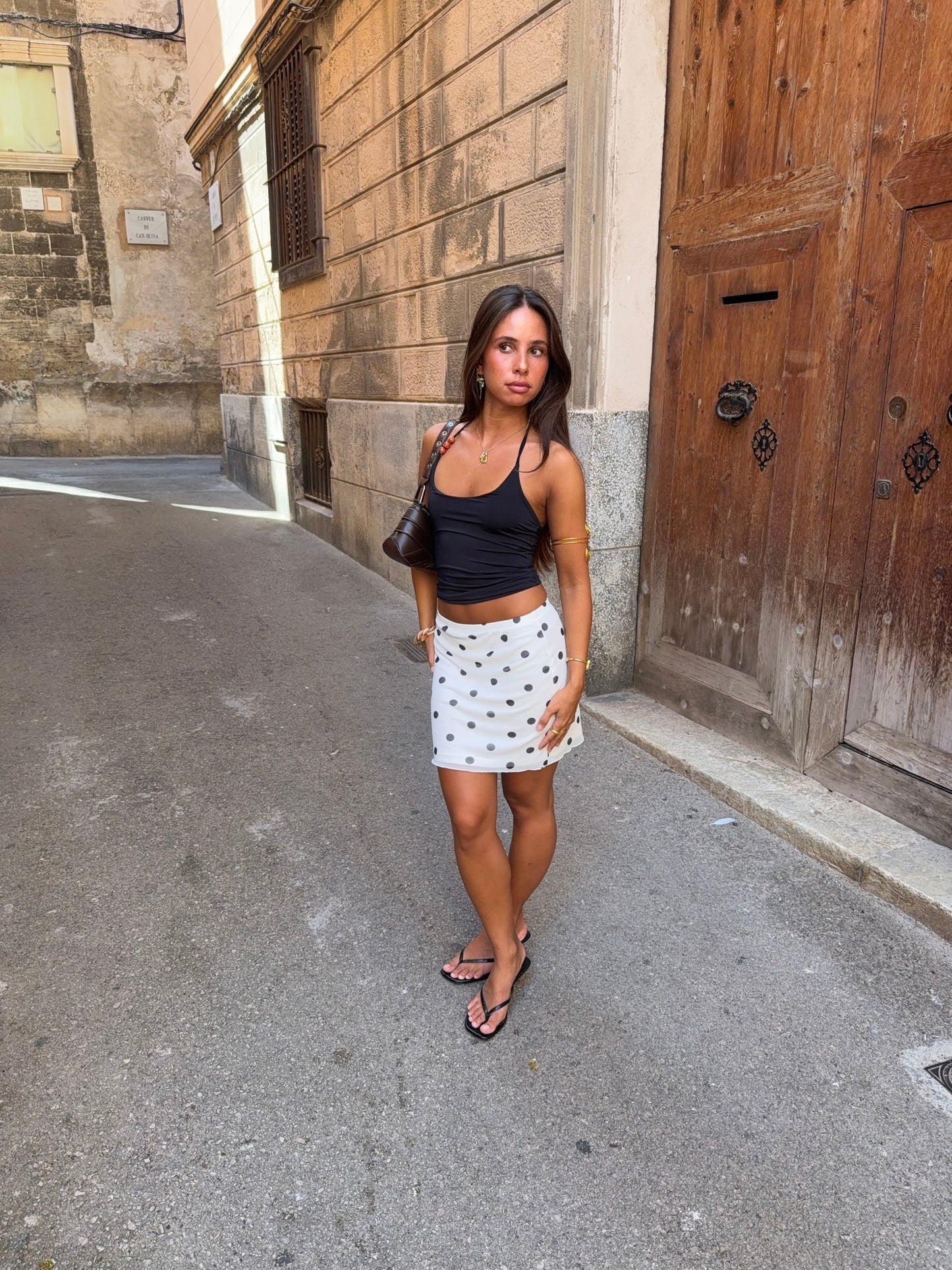 Fie skirt in mesh with polka dots - White/black