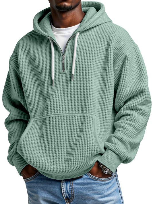 Men's Casual Solid Color Zipper Long Sleeve Hooded Sweatshirt