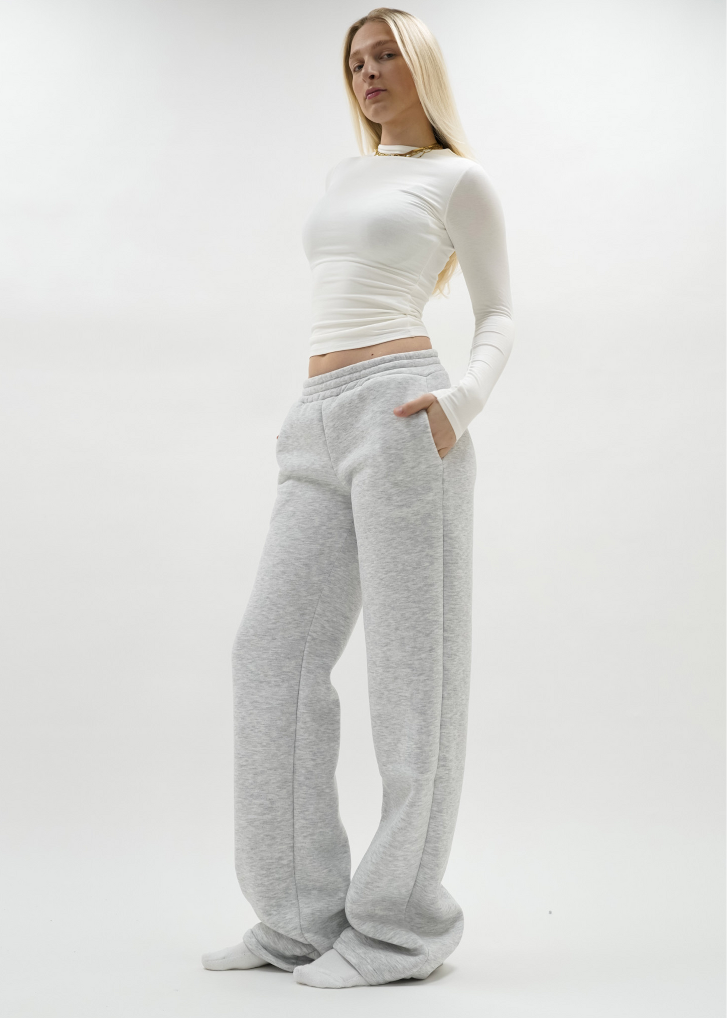 Low/mid waist jogger pants light grey melange (tall)
