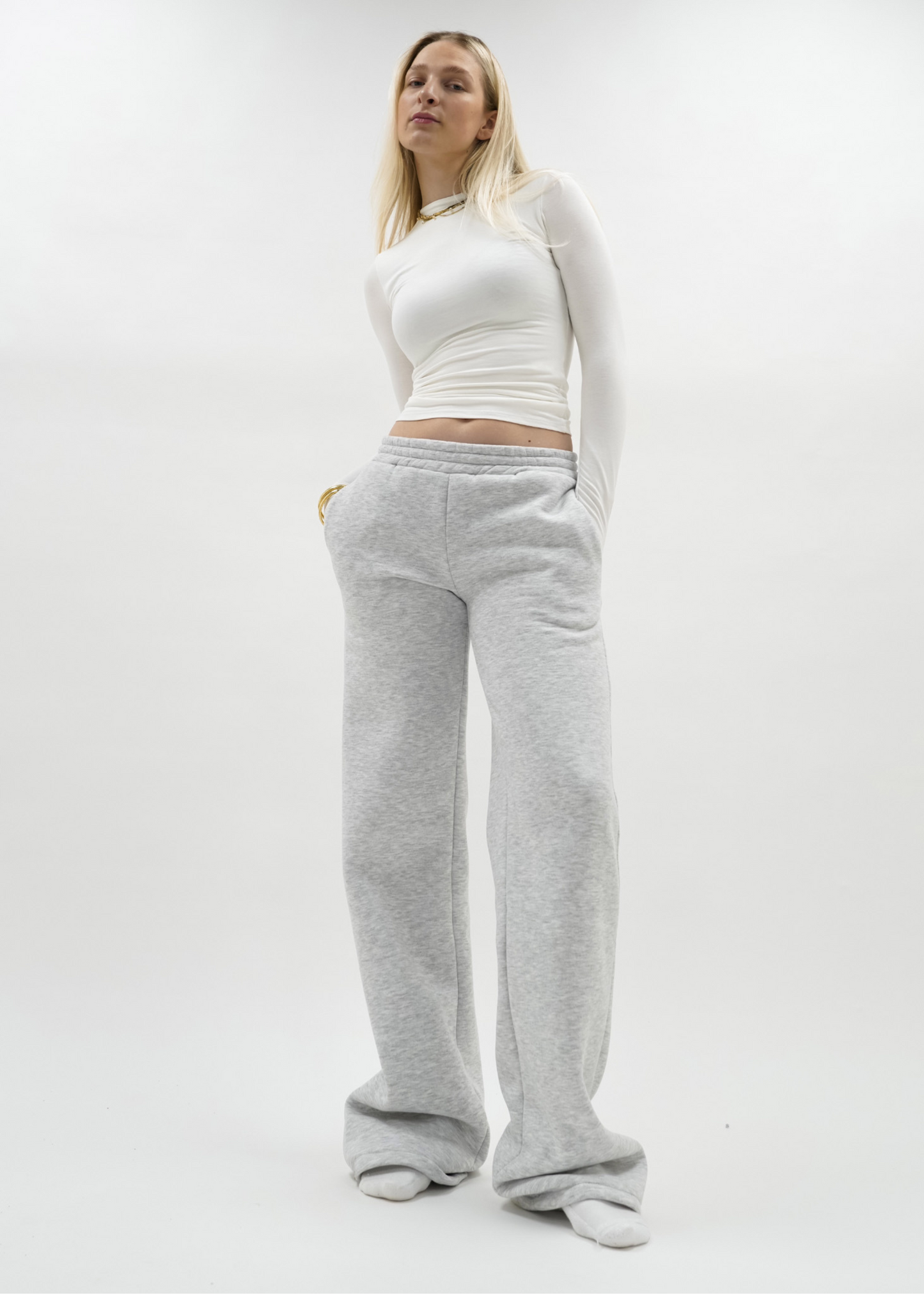 Low/mid waist jogger pants light grey melange (tall)