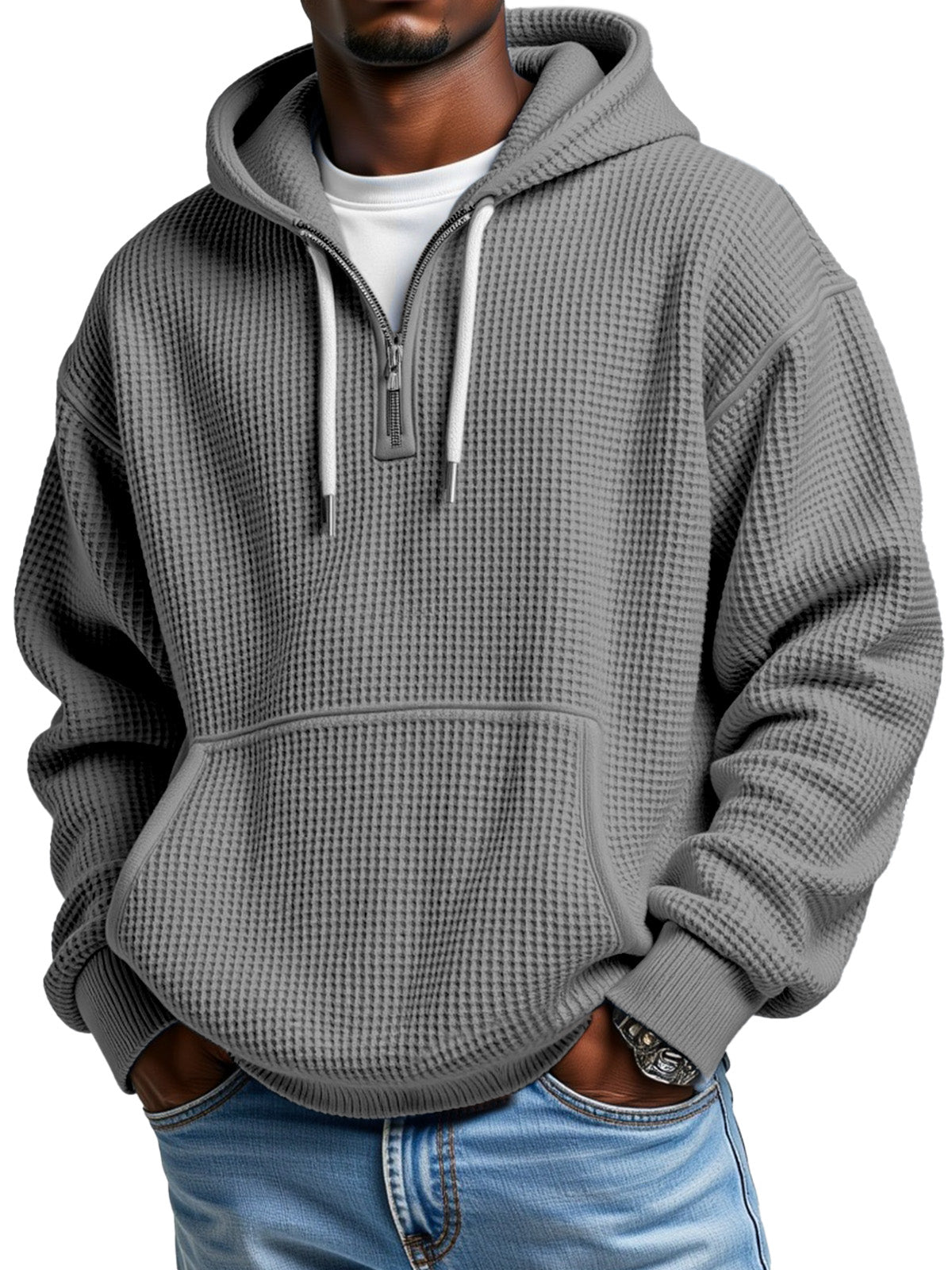 Men's Casual Solid Color Zipper Long Sleeve Hooded Sweatshirt