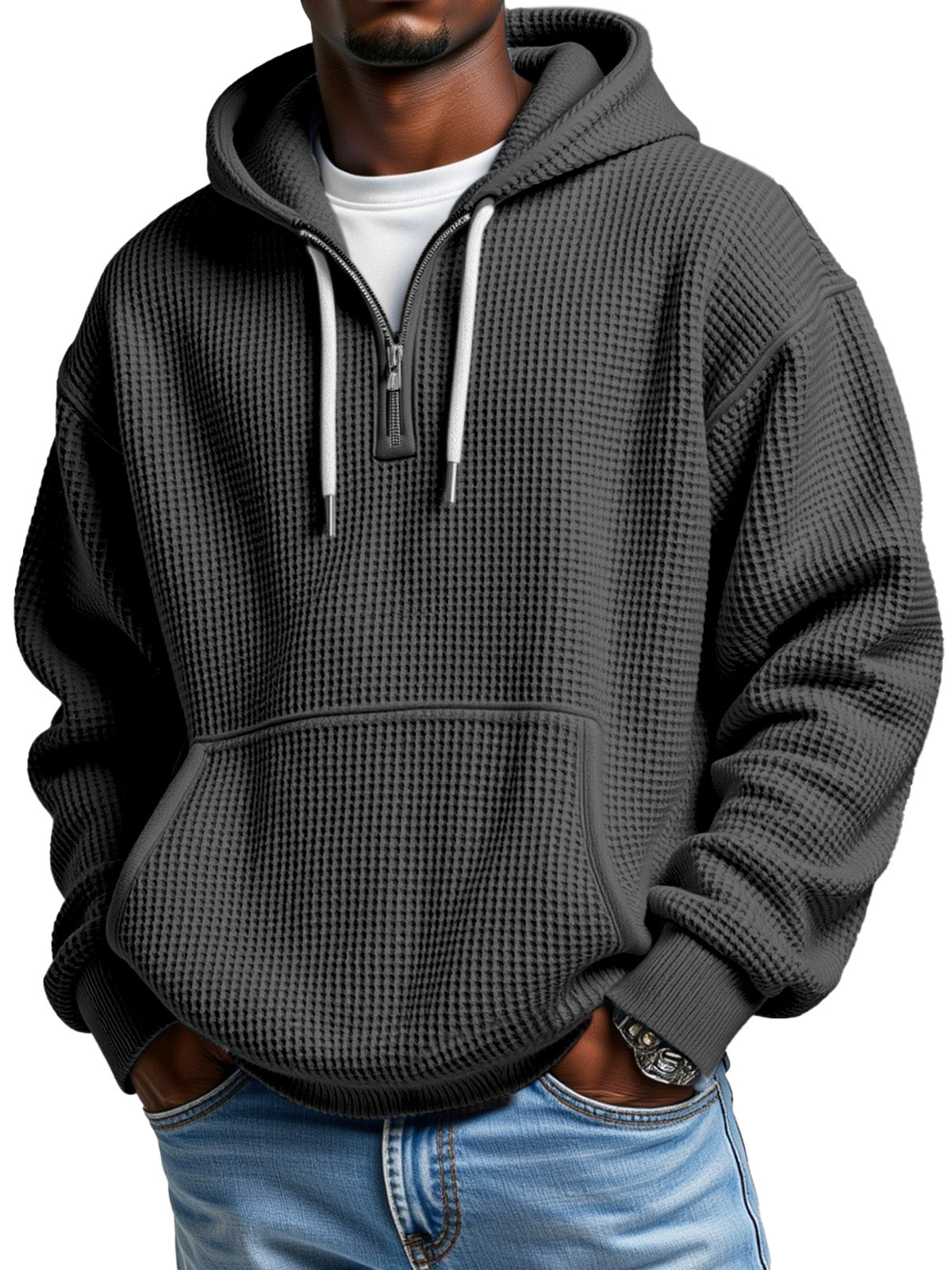 Men's Casual Solid Color Zipper Long Sleeve Hooded Sweatshirt
