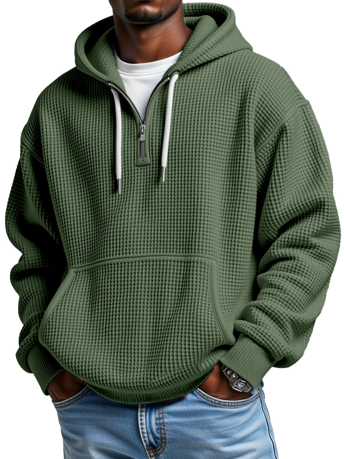 Men's Casual Solid Color Zipper Long Sleeve Hooded Sweatshirt