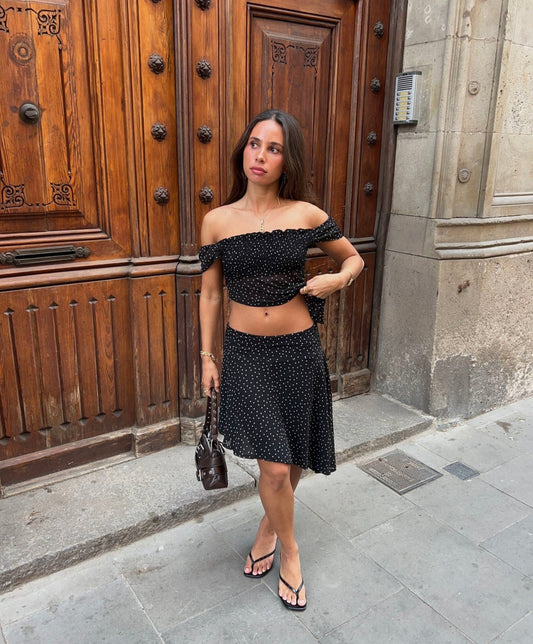 Lyanne asymmetrical skirt with polka dots – Black/white