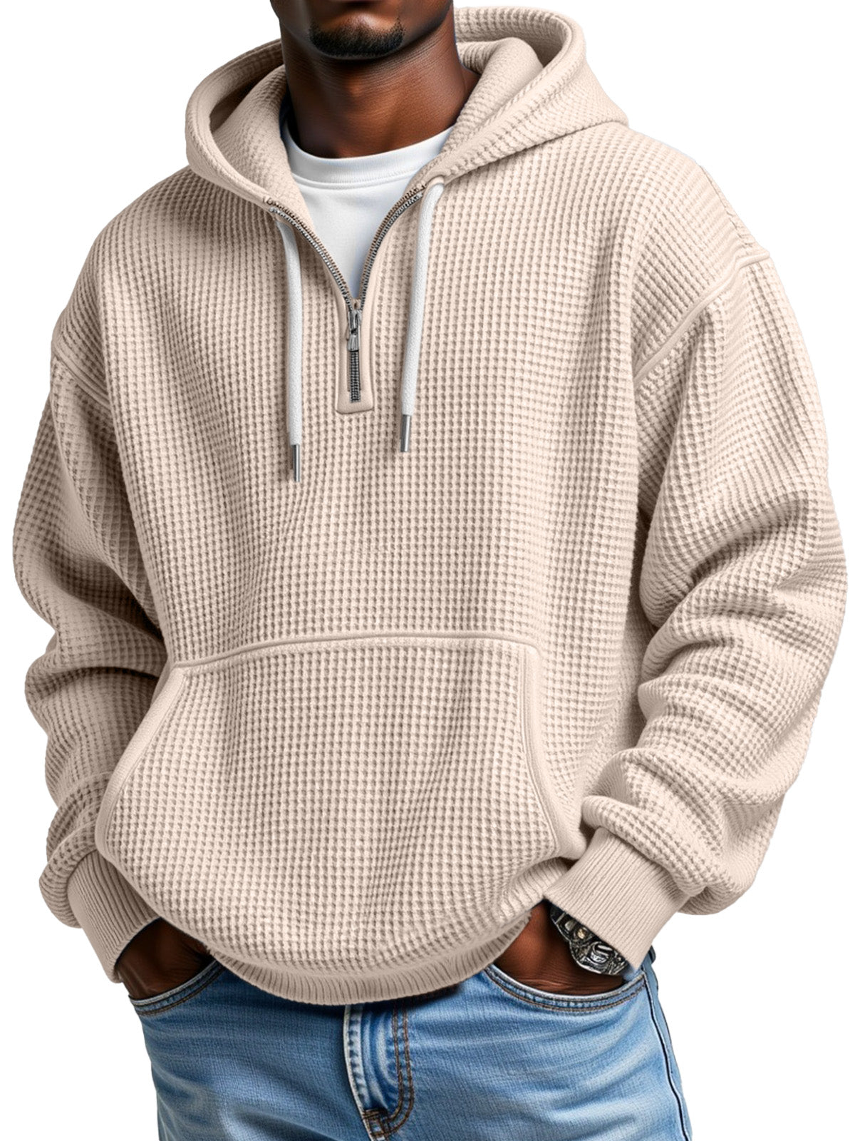 Men's Casual Solid Color Zipper Long Sleeve Hooded Sweatshirt