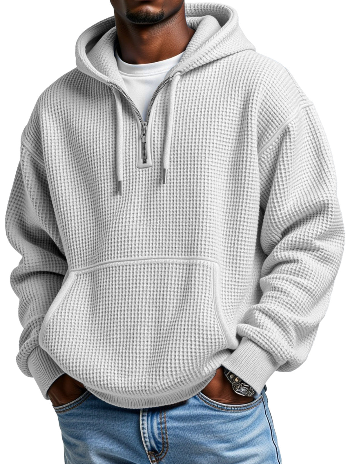 Men's Casual Solid Color Zipper Long Sleeve Hooded Sweatshirt