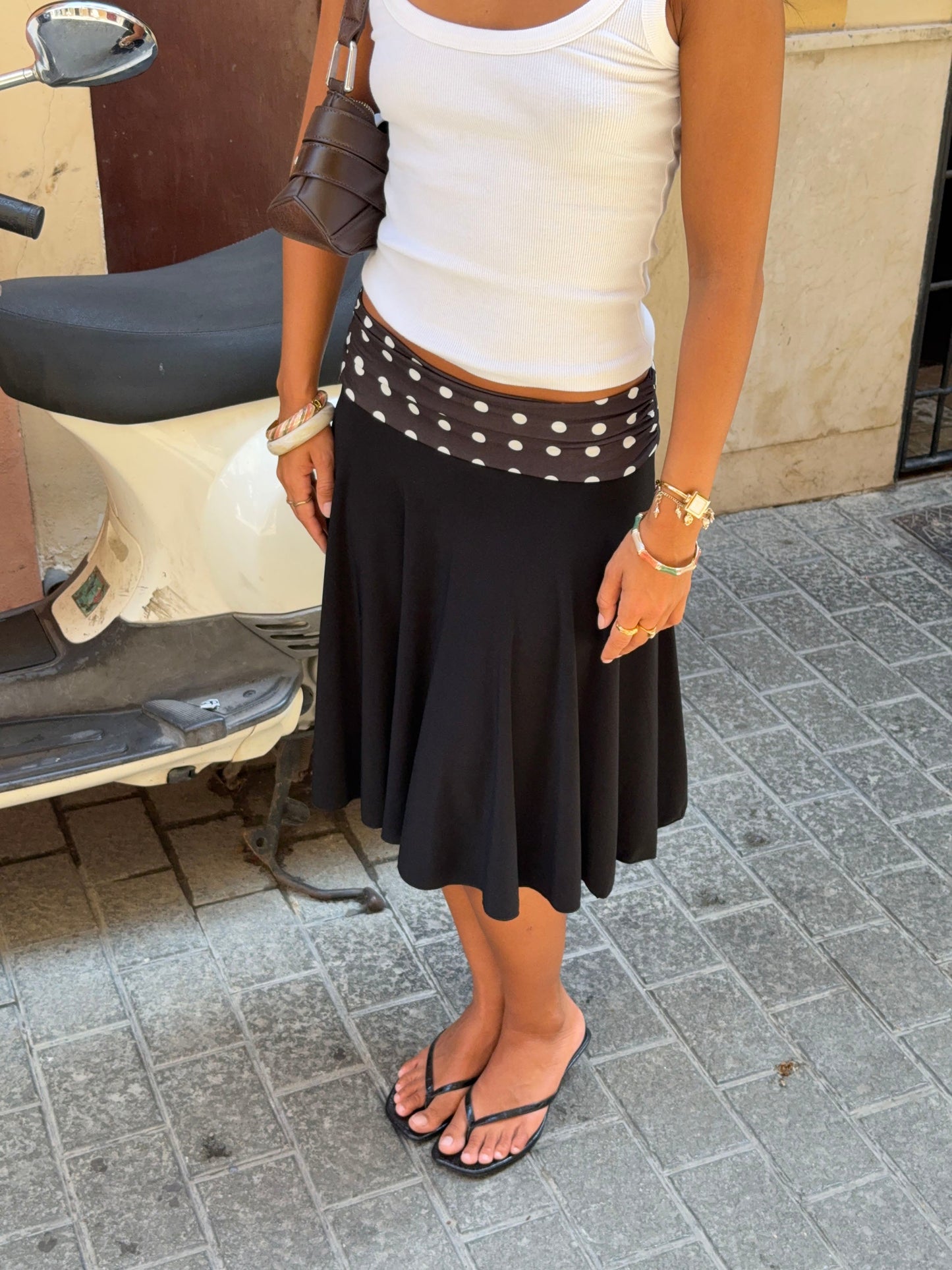 Simone midi skirt with polka dots - Black/white