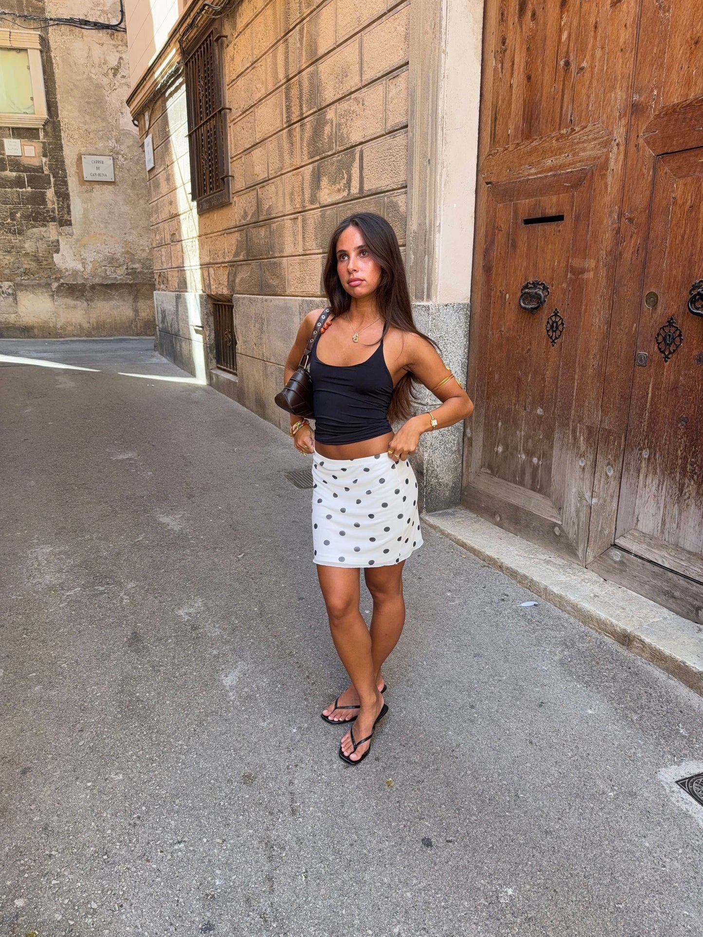 Fie skirt in mesh with polka dots - White/black