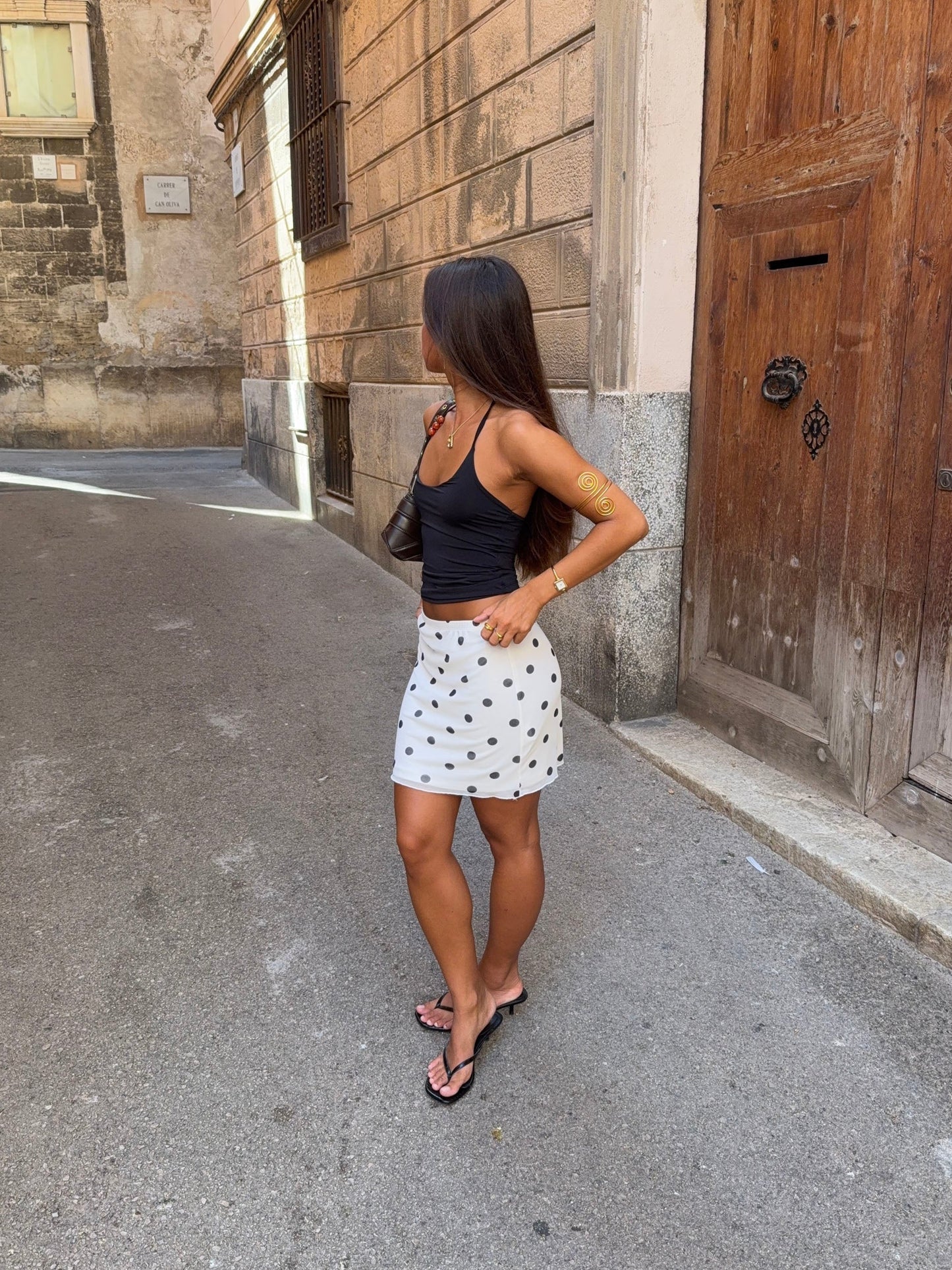 Fie skirt in mesh with polka dots - White/black